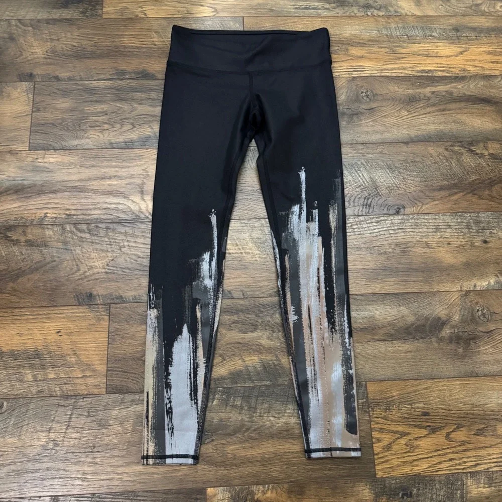 Alo Yoga Women Black Metallic Brushstroke Airbrush Leggings Small Athleisure Gym